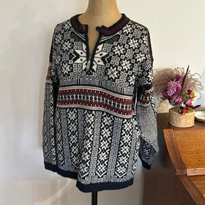 Skjaeveland of Norway wool sweater sz M navy red green white Nordic holiday